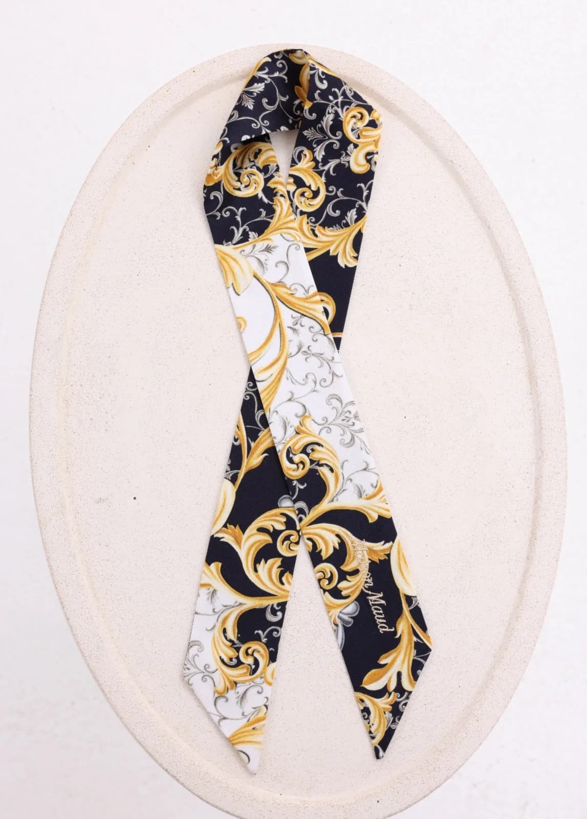 Twilly — Midnight Prestige - Woven from the finest Korean silk, the Midnight Prestige Twilly by Maison Maud commands attention wi...